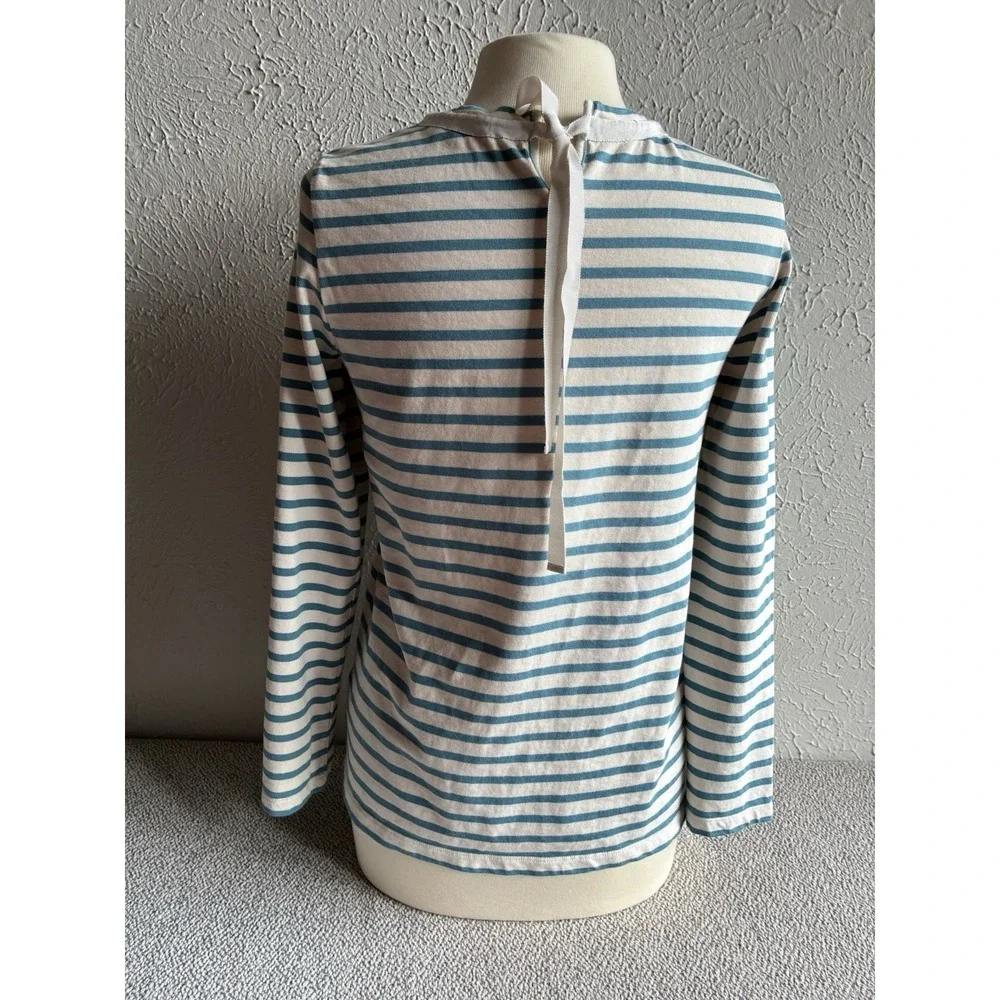 Tory Burch Embellished Striped Top Blue Cream Preppy Nautical Size S - Picture 10 of 14